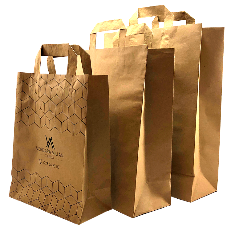 Bolsa de papel kraft con asa plana para compras alimentos - Punto y Papel